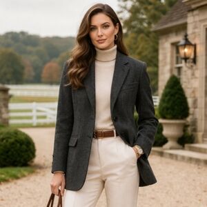 Lauren Ralph Lauren Wool Cashmere Herringbone Blazer Size 8 Longline Tailored